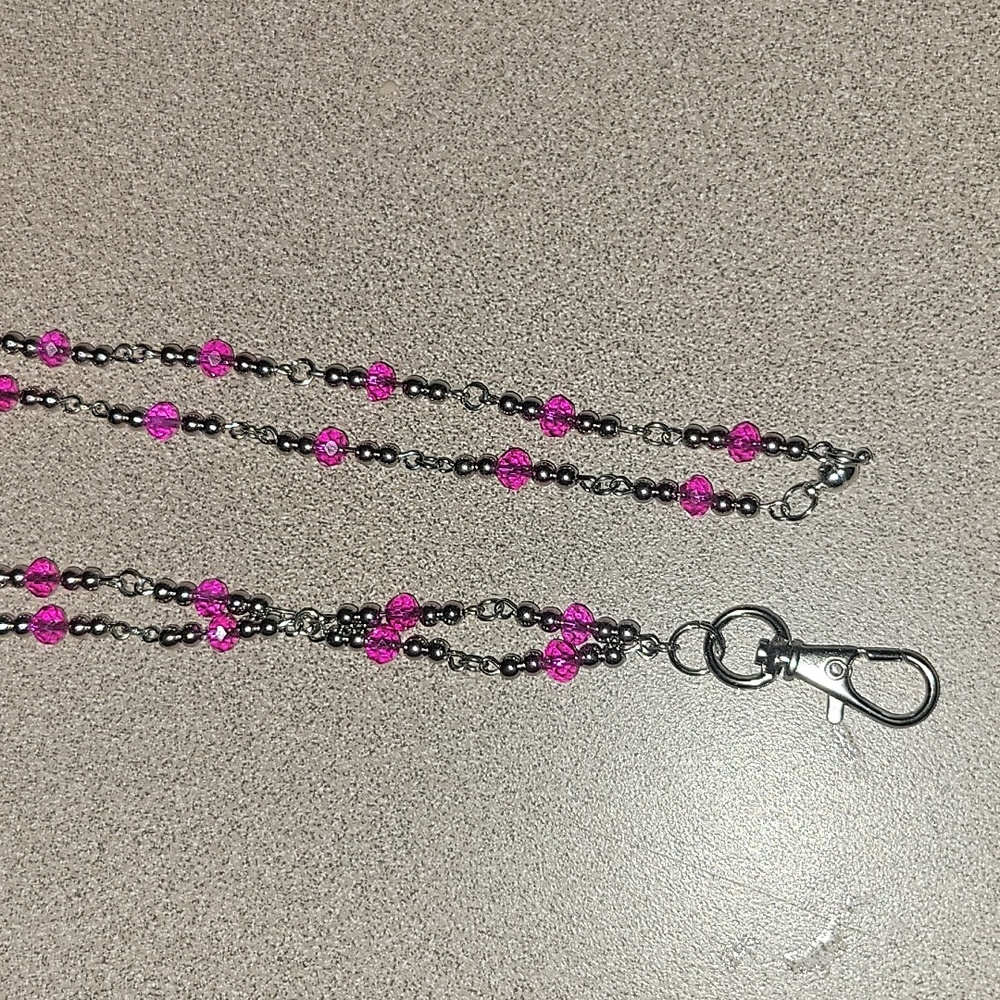 Hot pink glass bead lanyard
